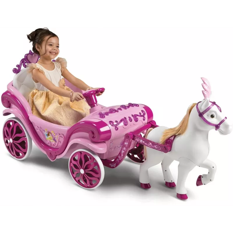 Huffy elektriskā Disneja princeses kariete ar zirgu 6 V rozā