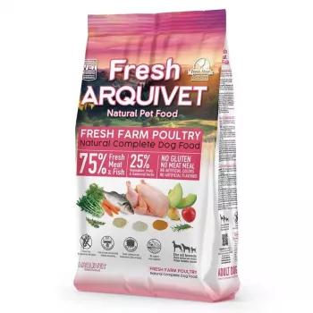 Sausā suņu barība ARQUIVET Fresh Chicken and Oceanic Fish 10 kg — pieaugušiem suņiem, 27% olbaltumvielas, 17% tauki, 20% mitrums, maiss
