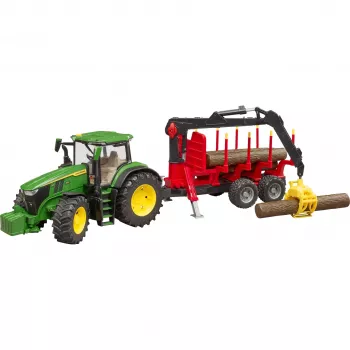 BRUDER John Deere 7R 350 ar meža piekabi un 4 baļķiem