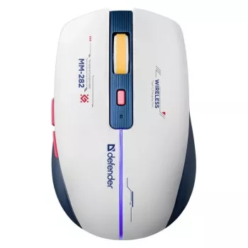 Bezvadu spēļu pele DEFENDER MM-282 RF — ambidekstrāla, optiskā 1800 DPI, 5 pogas, USB, baterija