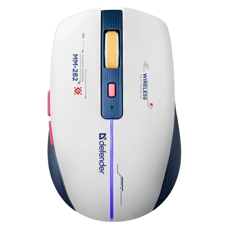 Bezvadu spēļu pele DEFENDER MM-282 RF — ambidekstrāla, optiskā 1800 DPI, 5 pogas, USB, baterija