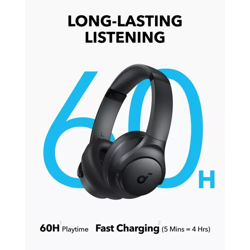 Austiņas Anker Soundcore Q11i, Bluetooth 5.0, līdz 20 h akumulators, iebūvēts mikrofons, tumši pelēka