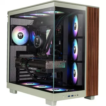 Thermaltake View 380 XL WS ARGB korpuss Light Green/Wood, divi rūdītie stikli, koka tekstūra