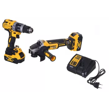 DeWALT DCK2080P2T-QW kombinētais bezvadu instrumentu komplekts — 18V Li-Ion 5Ah (2x), DCG405 slīpmašīna, urbjmašīna/skrūvgriezis, M14 slīpēšanas disks, transportēšanas kaste
