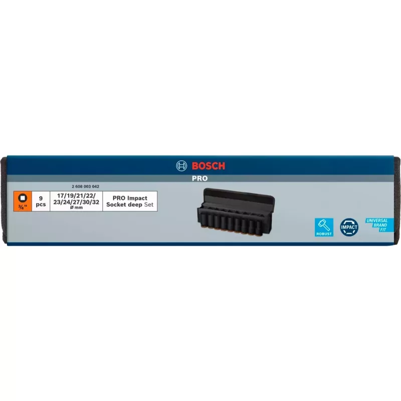 Bosch PRO 3/4 collu dziļo uzgriežņu atslēgu komplekts, 9 gab., melns