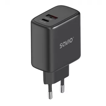 Āra lādētājs SAVIO LA-06/B USB Type-C 30W Power Delivery 1x USB-C Melns, 5–20V, 3A/9V, 3A/5V, 3A/12V, 2.1A
