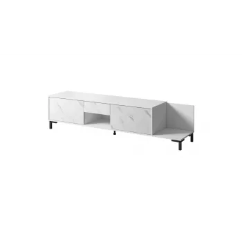 TV skapis Cama Meble MARMO 2D1S1K, 195x40x47.5 cm, balts matēts/virsma balts marmors
