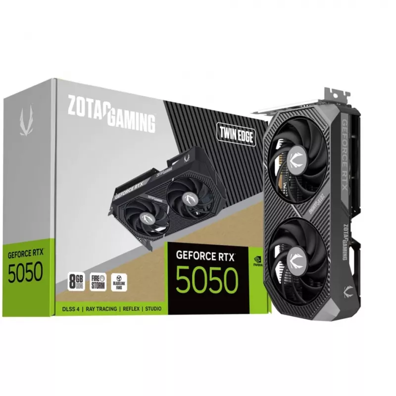 Grafikas karte ZOTAC GeForce RTX 5050 Twin Edge — 8 GB GDDR6, 128-bit, PCIe x8 5.0, divu ventilatoru aktīvā dzesēšana