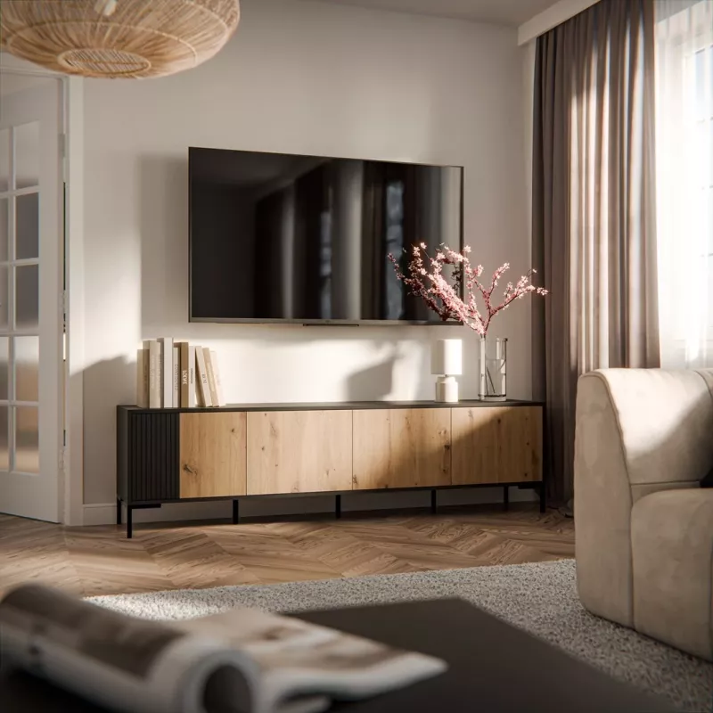 Cama MERCI RTV skapis 200 x 40 x 54 cm melns/ozols artisan
