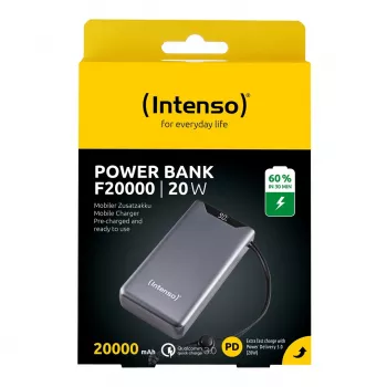 Power bank Intenso 7332054 — 20000 mAh, PD 3.0 & QC 3.0, 20 W, USB-A + USB-C, pelēks