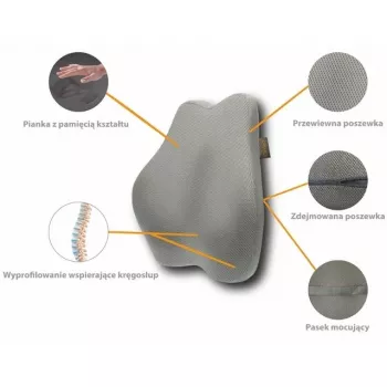 Jostas atbalsta spilvens MDH DRQE3S0BBXUXP — atmiņas putas, ergonomisks, 450×410×105 mm, pelēks, ar maisiņu