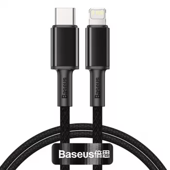 Baseus augsta blīvuma pīts kabelis Type-C uz Lightning, PD, 20W, 1m (Melns)
