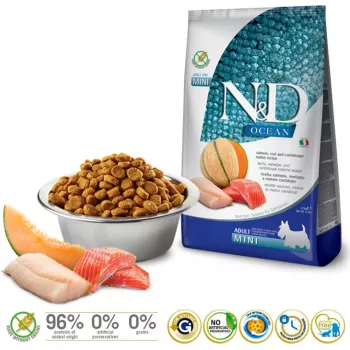 FARMINA N&D Ocean Dog Salmon, Cod, Cantaloupe, Melon Adult Mini - sausā barība suņiem - 2.5 kg