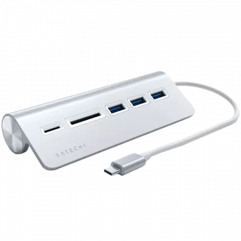 Satechi Type-C Alumīnija USB Centrmezgls un Karšu Lasītājs, Sudraba, ST-TCHCRS