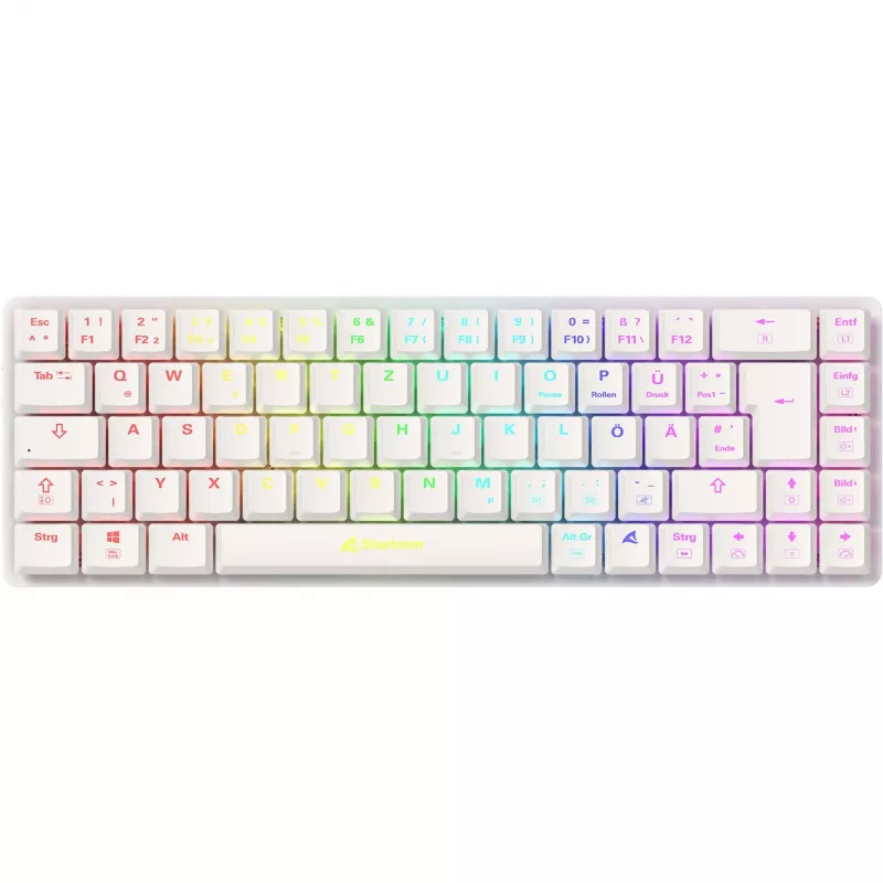 Sharkoon PureWriter W65 bezvadu tastatūra, QWERTZ vācu izkārtojums, balta, Kailh Choc V2 Red