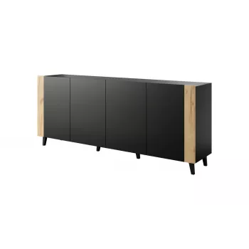 Kumode FARO KOM200 CZ — 2000×420×820 mm, matēti melns rāmis, ozolkrāsas frontes