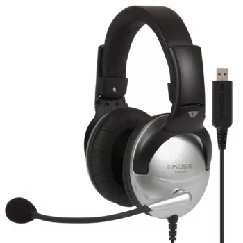 Koss SB45 USB austiņas ar mikrofonu, vadu, galvas lente, birojam/zvanu centram, melna, sudraba