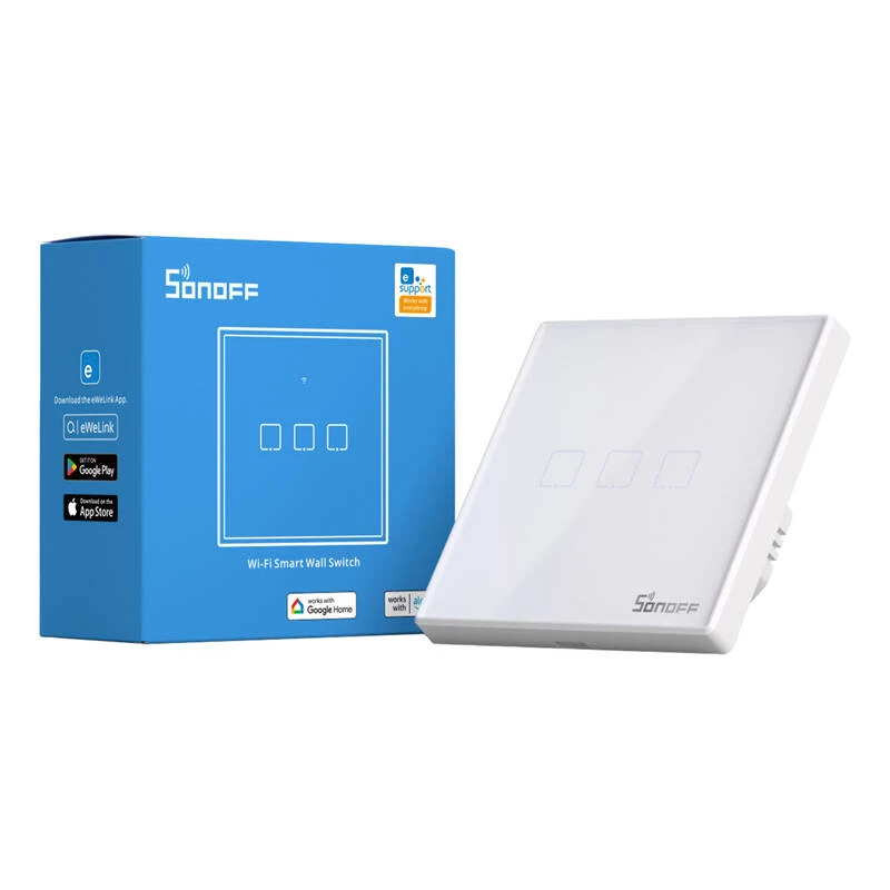 Sonoff T2 EU TX 3-kanālu viedais sienas slēdzis Wi‑Fi + RF 433