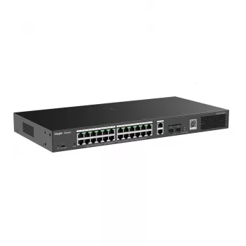 Pārvaldāms slēdzis RUIJIE RG-ES228GS-P — 26x Gigabit RJ-45, 24x PoE porti, 370W PoE budžets, 2x SFP, metāla statīvs