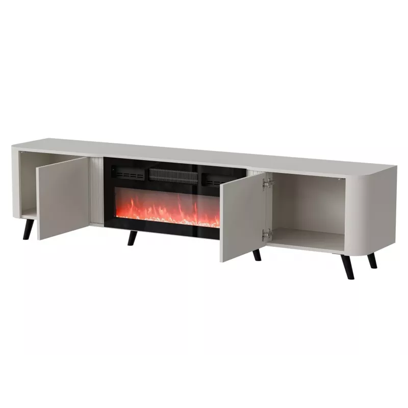 TV skapis Cama Meble Volare 200 x 39 x 49 cm smilškrāsā ar elektrisko kamīnu