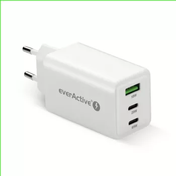 Lādētājs everActive SQ-655Q 65W, 1×USB-A + 2×USB-C ātrā uzlāde