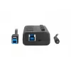 USB centrmezgls NATEC MANTIS USB 2.0 Type-B — 4x USB 3.2 Gen 1 Type-A porti, melns, 0,8 m kabelis, tīkla adapteris, barošanas slēdzis