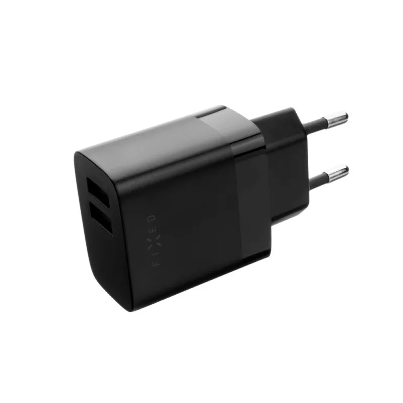 Fiksēts Divkāršs USB Ceļojumu Lādētājs FIXC17N-2U-BK, 17W, pārnēsājams USB barošanas adapteris, melns