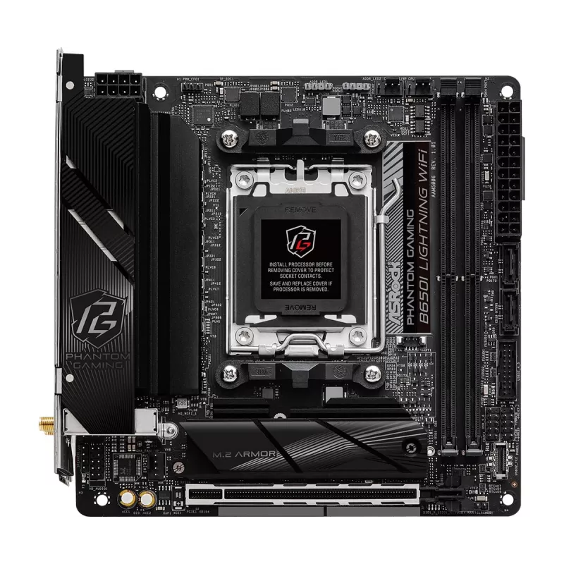 Mini-ITX mātesplate ASRock B650I Lightning WiFi — AMD B650, Socket AM5, DDR5, 2 DIMM (maks. 96 GB), Wi‑Fi 6E, 2.5Gb LAN