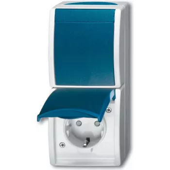 BUSCH JAEGER 2601/6/20 EBW-53 - F tipa kontaktligzda - 2P+E - Zila - Balta - IP44 - 250 V - 16 A