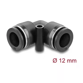 Pneimatiskais savienotājs DELOCK 12 mm 90° leņķī ar montāžas caurumu, iekšējā vītne, metāls/plastmasa, garums 39,5 mm