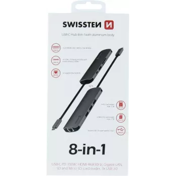 Swissten 8-IN-1 USB-C HUB Alumīnija Korpusā - 440-401-03 (44040103)