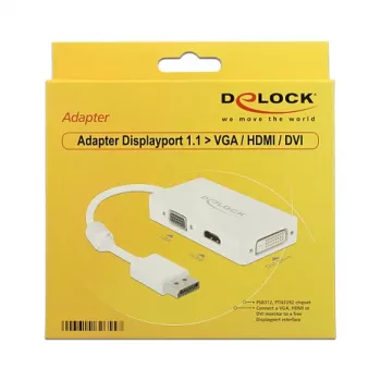 DELOCK Adaptera kabelis DisplayPort spraudnis > 1 x VGA + 1 x HDMI + 1 x DVI 24+1 Balts