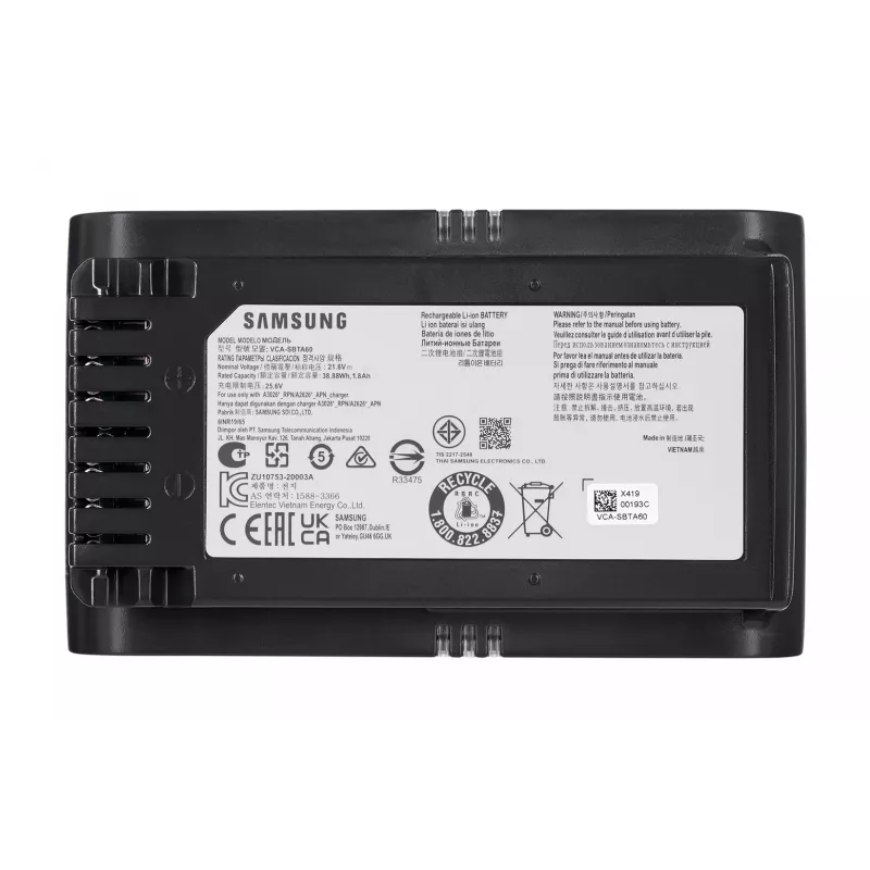 Bezvadu vertikālais putekļsūcējs Samsung Jet 75E Complete — Digital Inverter, 200 W sūkšana, 60 min darbība, 0,8 L tvertne, LED displejs, 2,6 kg