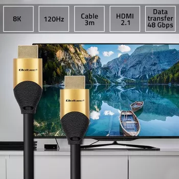 Qoltec 50356 HDMI v2.1 kabelis Ultra high speed 8K | 60Hz | 28AWG | GOLD | 3m