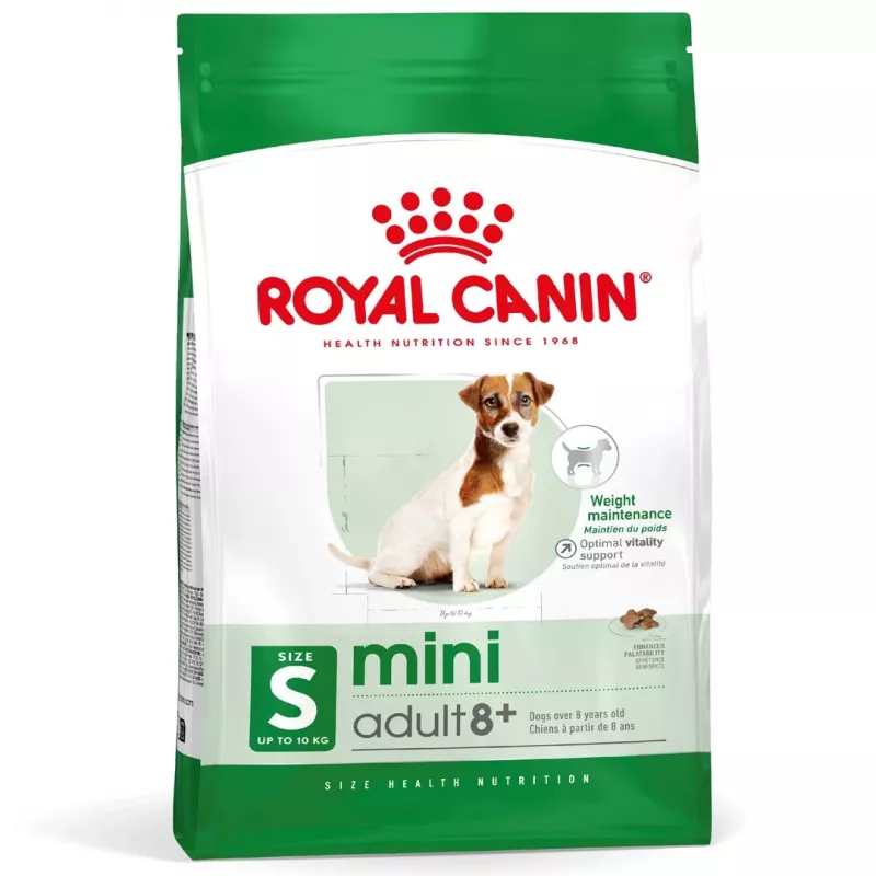 Sausā barība suņiem Royal Canin Mini Adult 8+ Senior ar putnu gaļu, rīsiem un dārzeņiem, 8 kg, mazām šķirnēm (5–10 kg)