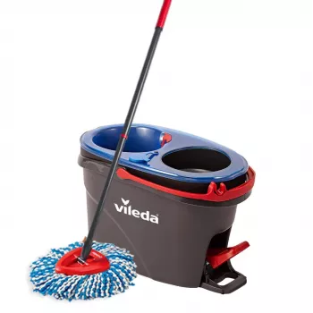 Vileda H2PrO Spin Mop komplekts, rotējošā mopa ar divu tvertņu sistēmu un teleskopisko rokturi, mikrošķiedra, melnā/sarkanā/zilā krāsā