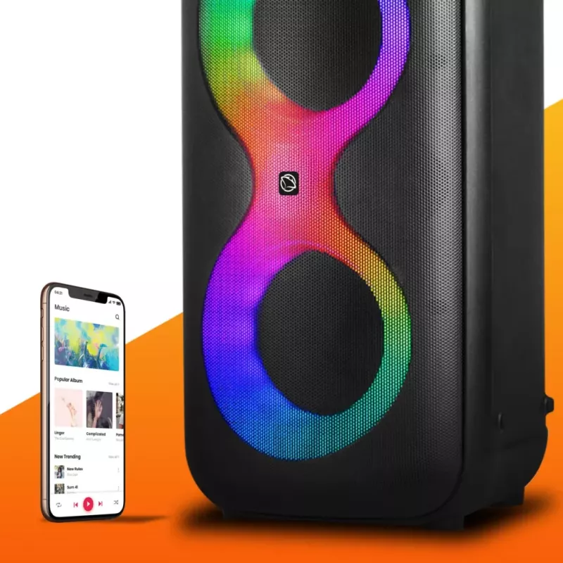 Pārnēsājams mūzikas centrs MANTA SPK0401B100 Bluetooth skaļrunis, 100 W maksimālā jauda, FM radio, karaoke, iebūvēts akumulators, X-BASS