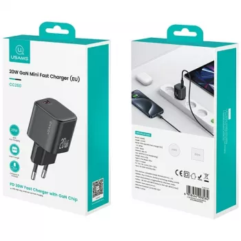 Lādētājs usams USA001627 20W 1×USB-C ar USB-C kabeli — ātrās uzlādes adapteris telefoniem un planšetēm