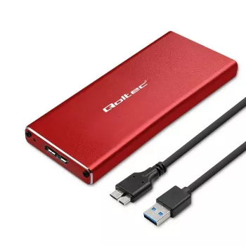 Ārējais SSD korpuss QOLTEC 51831 USB 3.0 M.2 SATA diskdziņiem, sarkans, atbalsta 30 mm garumu, līdz 4 diskdziņiem