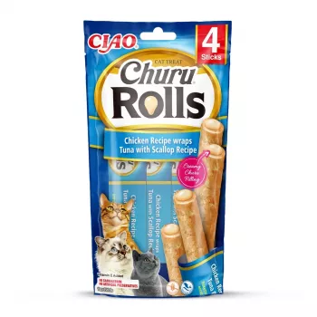 INABA Churu Rolls Chicken recipe wraps Tuna with scallop recipe - kaķu gardumi - 4x10 g