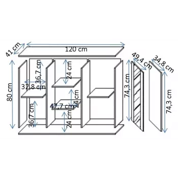 Kumode Cama Meble SOHO 120×41×80 cm — smilškrāsas fasādes, melns rāmis