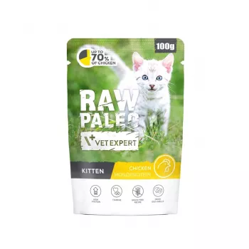 Slapjā jēlbarība kaķēniem VETEXPERT Raw Paleo Kitten Chicken 100 g — pilnvērtīga barība augšanas periodam