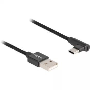 DeLOCK USB 2.0 kabelis, USB A tipa tēviņš uz USB C tipa tēviņu (leņķa), 3 m, melns