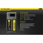 Lādētājs Nitecore NEW i2 — 2 slotu lādētājs LiFePO4, Li-Ion, NiMH; 100–240 V; 9–12 V; AAAA/C/D/AAA/AA; melns