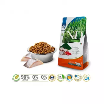 Sausā kaķu barība Farmina N&D Spirulina Siļķe 1,5 kg — bezgraudu, 44% olbaltumvielas, 20% tauku