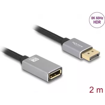 DeLOCK DisplayPort pagarinātāja kabelis 8K 60 Hz 2 m pelēks metāls bez fiksatora
