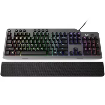 Mehāniskā spēļu tastatūra Lenovo Legion K500 — pilnizmēra 104 taustiņu USB, QWERTY ASV angļu, RGB fona apgaismojums, pelēka/melna