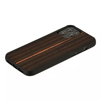 Telefona maciņš Man and Wood iPhone 12 Pro Max — ebony melns, aizsargājoša cietā čaula