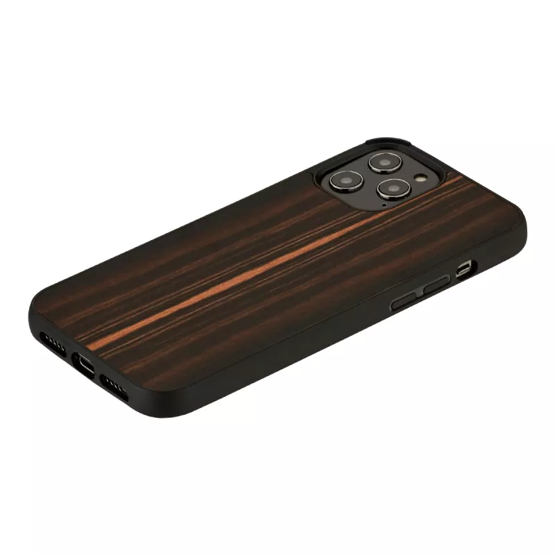 Telefona maciņš Man and Wood iPhone 12 Pro Max — ebony melns, aizsargājoša cietā čaula