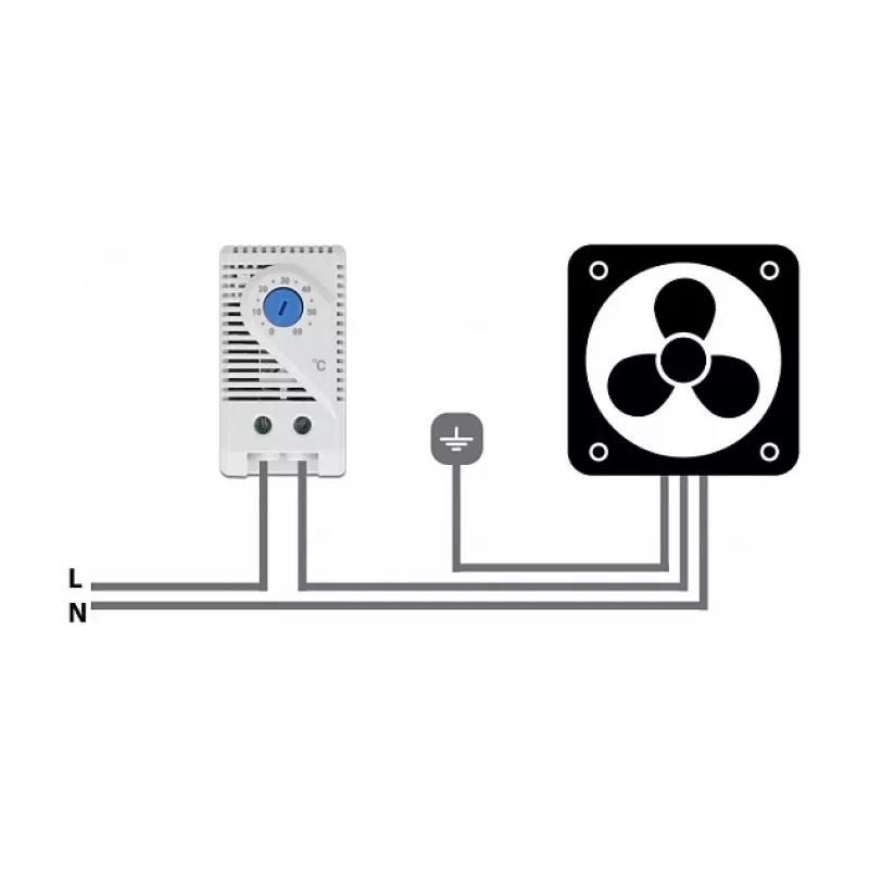 Termostats DELOCK 66823, plastmasas korpuss IP20, 30 W, 250 V, 10 A, 43×60×33 mm, zils/pelēks